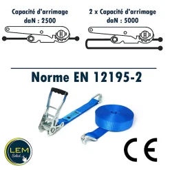 Sangle d'arrimage à cliquet 2 éléments - 50mm - 12 mètres - Bleu^Lem Select