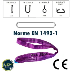 Sangle élingue ronde sans fin 4m - 1000kg - 1T - Violette-Lem Select Best