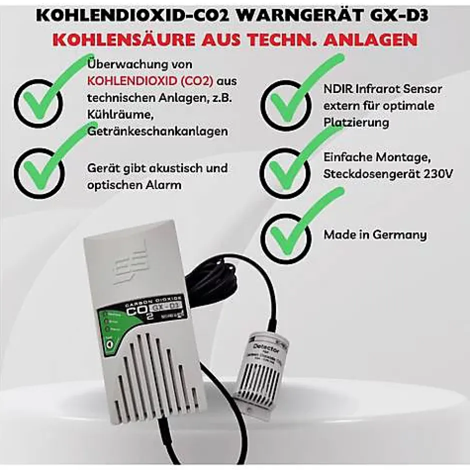 GX-D3 Détecteur CO2 sur secteur avec capteur externe et alertes sonores et visuelles-Schabus Hot