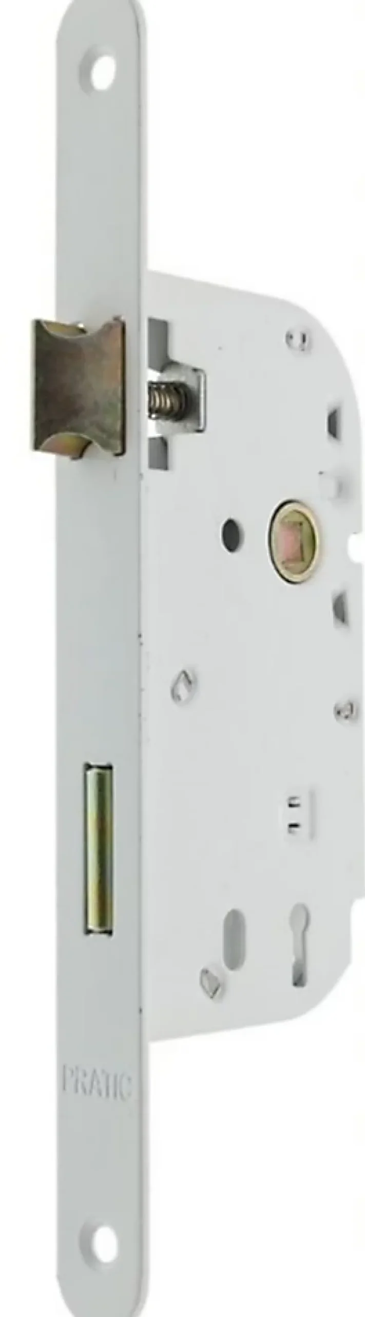 Serrure à mortaiser pêne dormant demi-tour pour porte de chambre, axe 50 mm, carré de 7, coloris blanc. Bouts ronds.-Bricard Sale