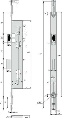 Serrure 3 points pêne dormant demi-tour 45mm pour tringle plate - STREMLER - 2270.45.TI-Stremler Assa Abloy New