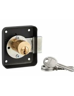Serrure de meuble en applique pour porte d'ameublement, gauche, axe 35mm, 70x60mm, noir, 3 clés -^Thirard New
