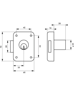 Serrure de meuble en applique pour porte d'ameublement, droite, axe 35mm, 70x60mm, noir, 3 clés --Thirard Best