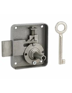 Serrure de meuble Paris pour porte d'ameublement, droite, axe 40mm, 65x70mm, gris, 1 clé --Thirard Outlet