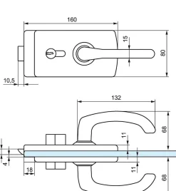 Serrure de milieu cylindre béquille à déport LAGUNE 15 chromé mat 4360 épaisseur 8mm - STREMLER - 4360.31.0-Stremler Assa Abloy Online