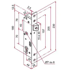 Serrure de portail GK axe 29mm à encastrer finition brut - - GK401001^Tirard Online