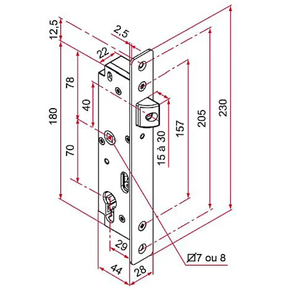 Serrure de portail GK axe 29mm à encastrer finition brut - - GK401001^Tirard Online