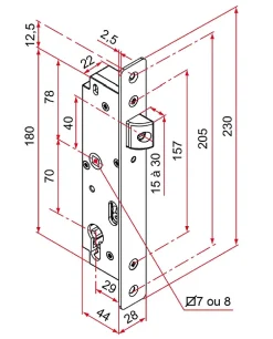 Serrure de portail GK axe 29mm à encastrer finition brut - - GK401001^Tirard Online