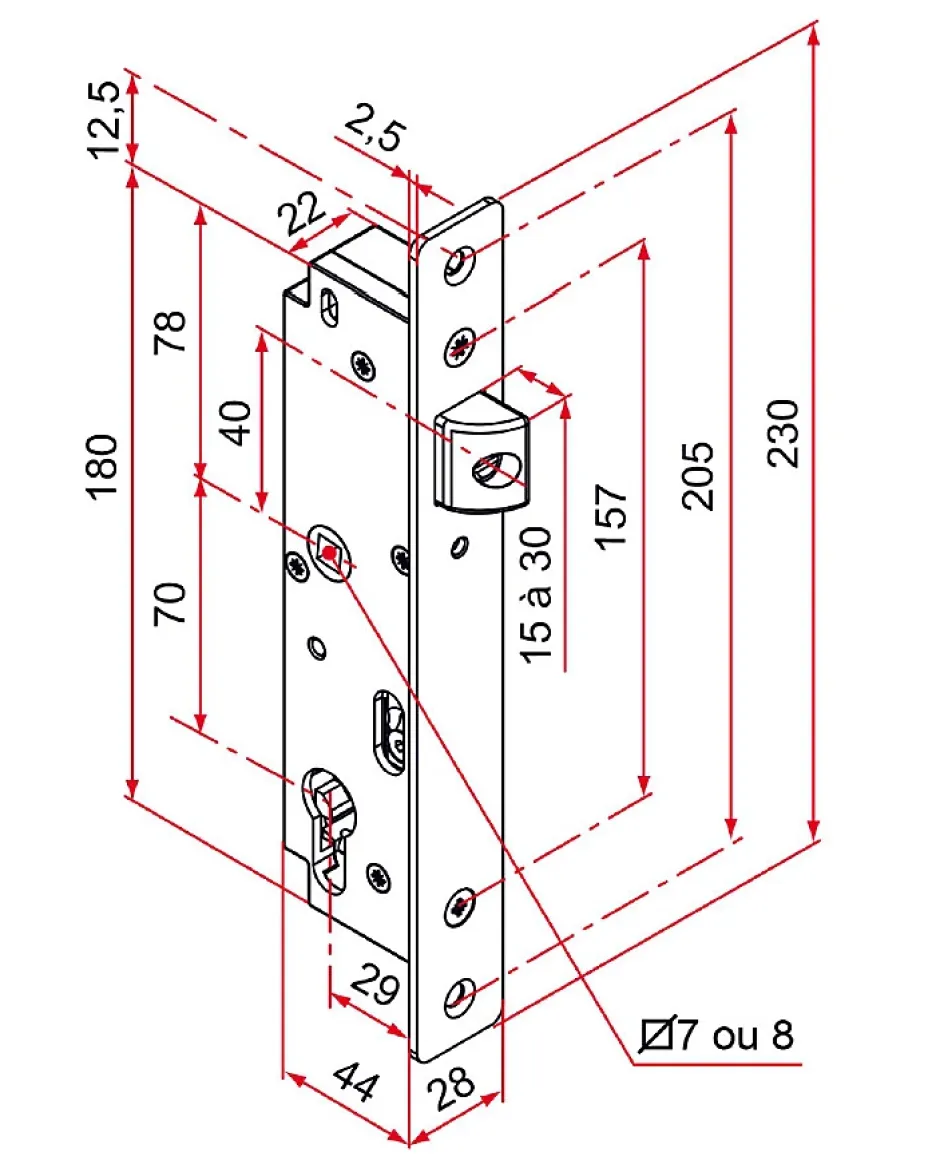 Serrure de portail GK axe 29mm à encastrer finition brut - - GK401001^Tirard Online