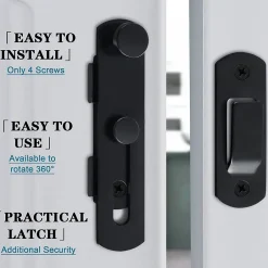 Serrure de porte coulissante, verrou de volet, verrou de porte avec vis, acier inoxydable, finition noir mat^Deko Online