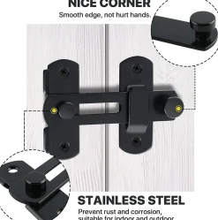 Serrure de porte coulissante, verrou de volet, verrou de porte avec vis, acier inoxydable, finition noir mat^Deko Online