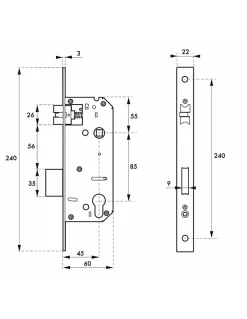 Serrure encast. Intelock trou cylindre pour poignées connectées, inox, axe45mm, entr'axes85mm, carré8, révers - INTELOCK-Thirard Best