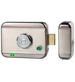 Serrure électrique motorisée en applique pene dormant cylindre rond réversible 12V DOM CE105^Autres Discount