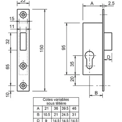 Serrure monopoint à larder profil étroit pêne dormant seul petit coffre Série 14 largeur 21mm - - F114210000^Metalux Sale