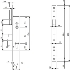 Serrure monopoint à larder profil étroit pêne dormant demi-tour ELECTA axe 25mm - - 781251B^Iseo New