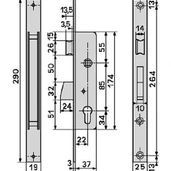 Serrure monopoint à larder profil étroit pêne dormant demi-tour ELECTA axe 25mm - - 781251B^Iseo New