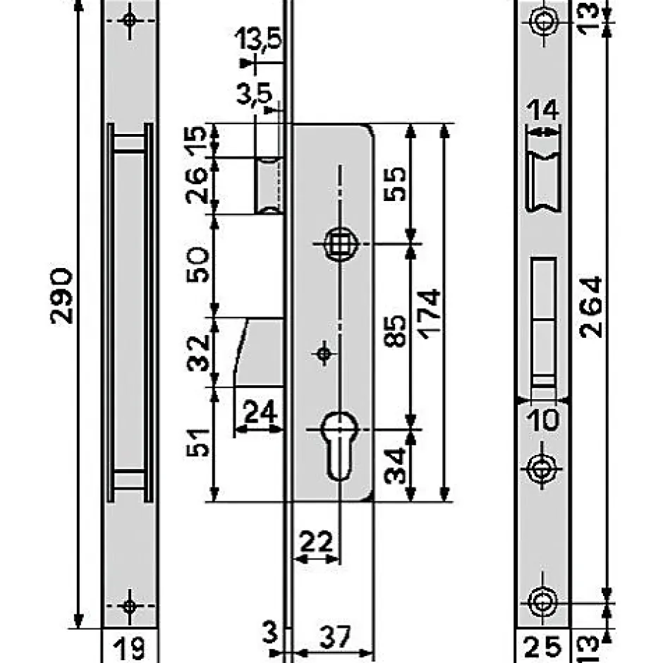 Serrure monopoint à larder profil étroit pêne dormant demi-tour ELECTA axe 25mm - - 781251B^Iseo New