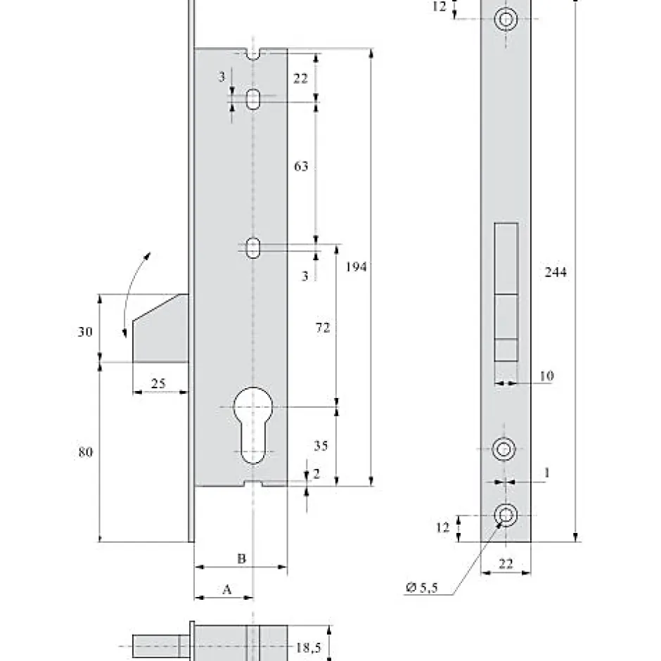 Serrure monopoint pêne dormant à bascule 36mm - STREMLER - 2362.36.0^Stremler Assa Abloy Best