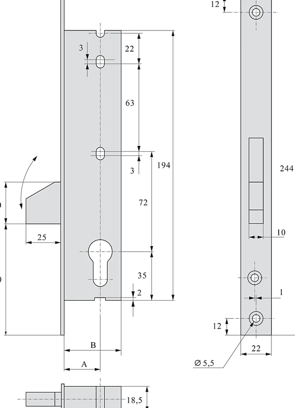 Serrure monopoint pêne dormant à bascule 36mm - STREMLER - 2362.36.0^Stremler Assa Abloy Best