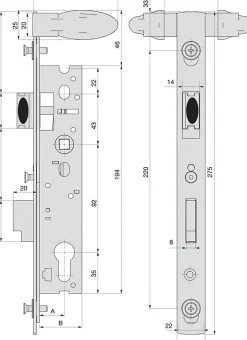 Serrure piscine monopoint double manoeuvre pêne dormant demi-tour 39mm - STREMLER - 2268.39.0^Stremler Assa Abloy
