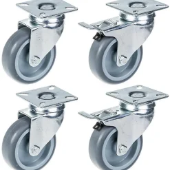 Set de 4 - 75mm GREY RUBBER SWIVEL CASTOR 70Kg (2pc) & 75mm GREY RUBBER BRAKE CA^Parnells Hot