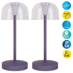Set de 2 lampes de table LED rechargeables Gomba extérieur intérieur métal plastique couleur mûre hauteur 18,5cm^Näve Online