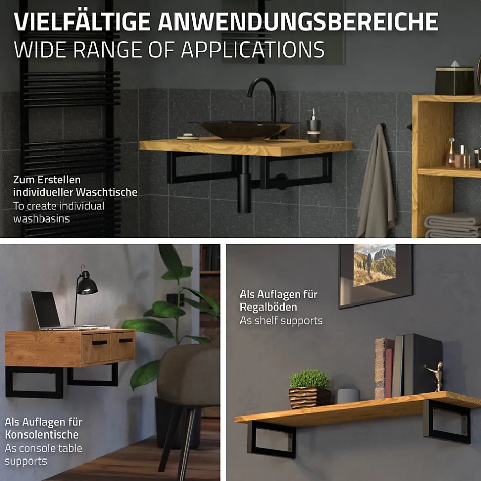 Set de 2x consoles murales support d'étagères en acier noir mat 500x150x30 mm-Ml-Design Sale