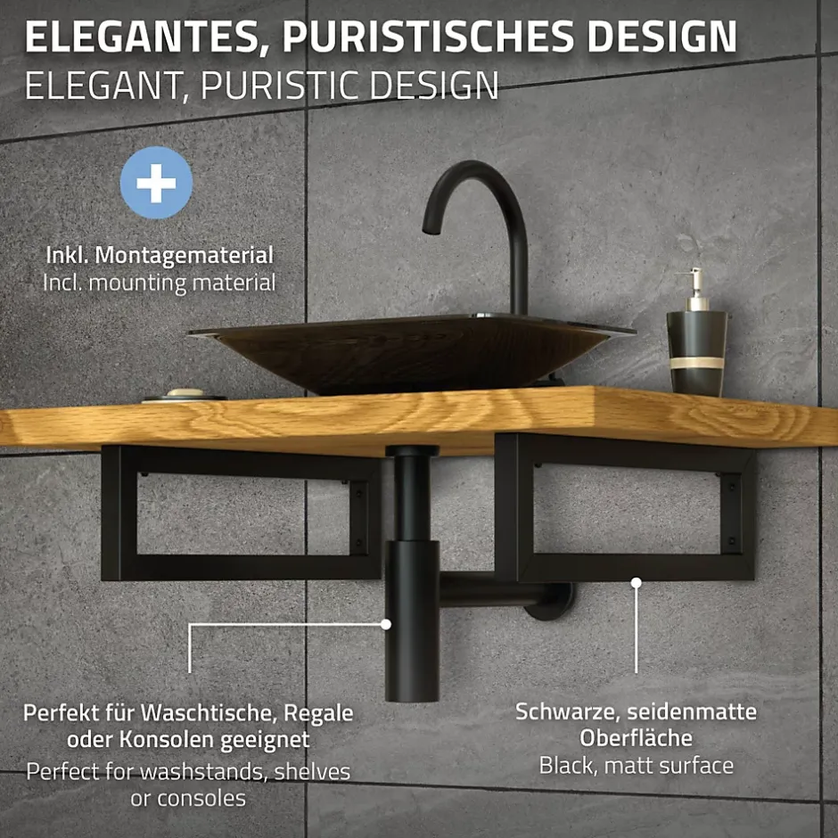 Set de 2x consoles murales support d'étagères en acier noir mat 500x150x30 mm-Ml-Design Sale