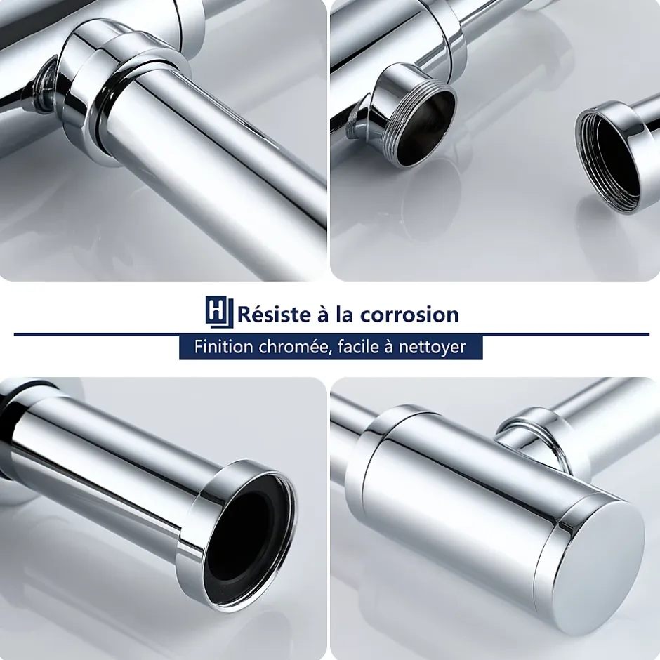 Siphon de Lavabo en Acier Inox Hauteur Reglable Set de Siphon G1 1 4 pour Vasque et Lavabo-Homelody Outlet