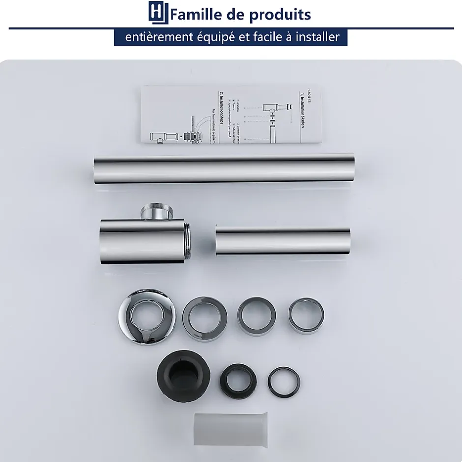 Siphon de Lavabo en Acier Inox Hauteur Reglable Set de Siphon G1 1 4 pour Vasque et Lavabo-Homelody Outlet