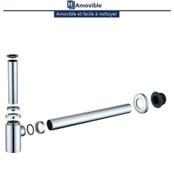 Siphon de Lavabo en Acier Inox Hauteur Reglable Set de Siphon G1 1 4 pour Vasque et Lavabo-Homelody Outlet