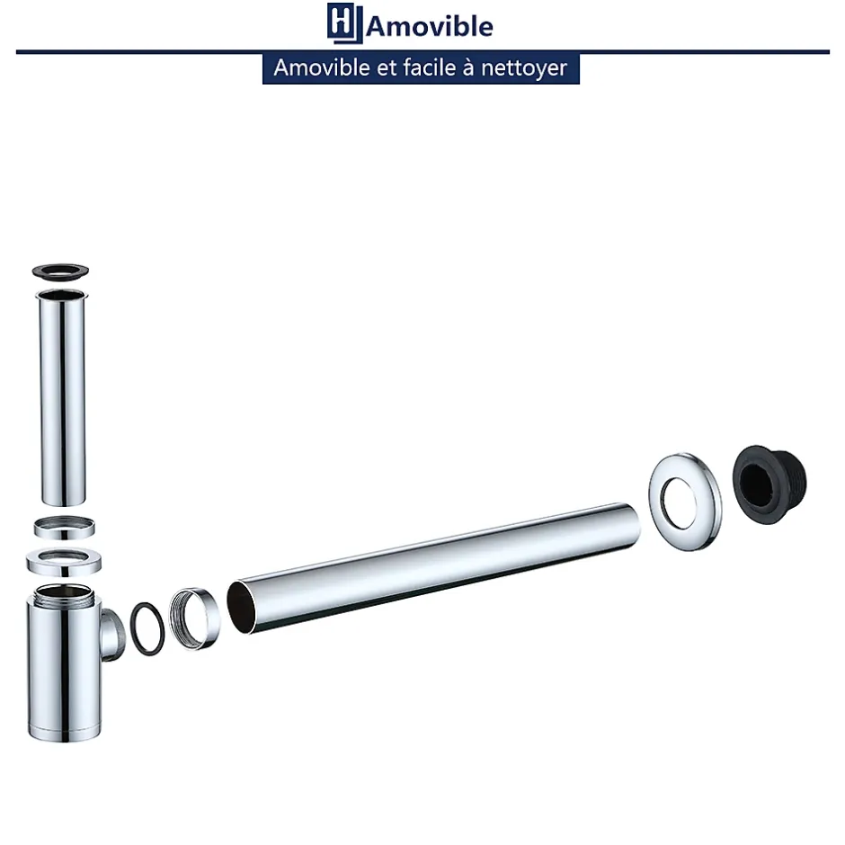 Siphon de Lavabo en Acier Inox Hauteur Reglable Set de Siphon G1 1 4 pour Vasque et Lavabo-Homelody Outlet