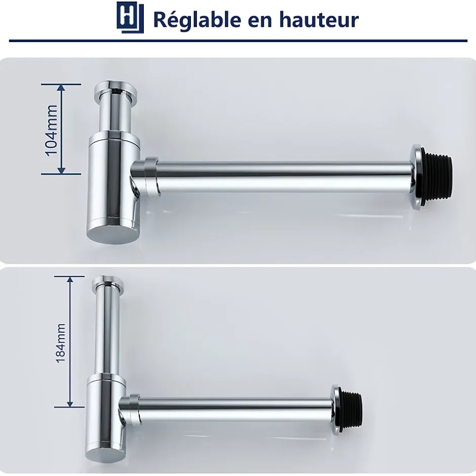 Siphon de Lavabo en Acier Inox Hauteur Reglable Set de Siphon G1 1 4 pour Vasque et Lavabo-Homelody Outlet
