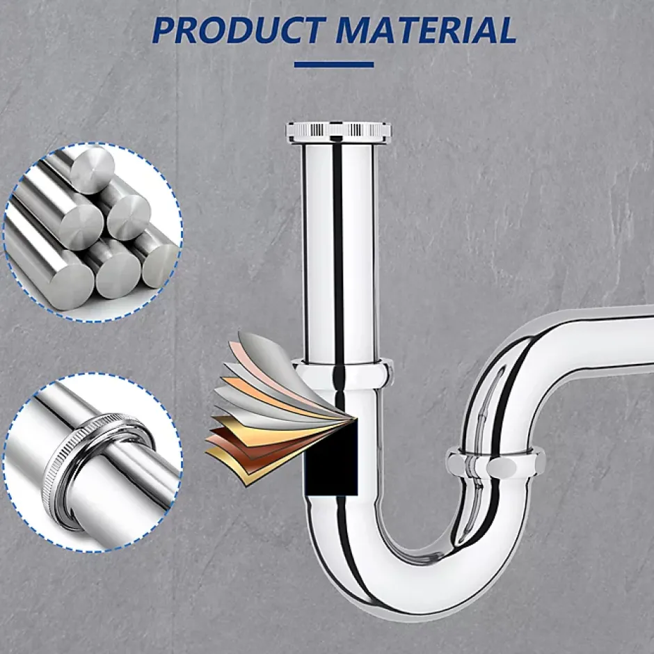 Siphon de Lavabo en Acier Inox Chrome Anti Odeur Tube Courbe en Forme de G Ouverture Quart de Tour pour Lavabo^Homelody Best