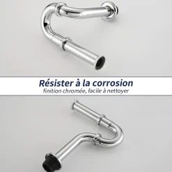 Siphon de Lavabo en Acier Inox Chrome Anti Odeur Tube Courbe en Forme de G Ouverture Quart de Tour pour Lavabo^Homelody Best