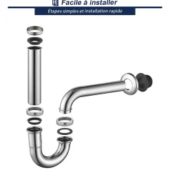 Siphon de Lavabo en Acier Inox Chrome Anti Odeur Tube Courbe en Forme de G Ouverture Quart de Tour pour Lavabo^Homelody Best