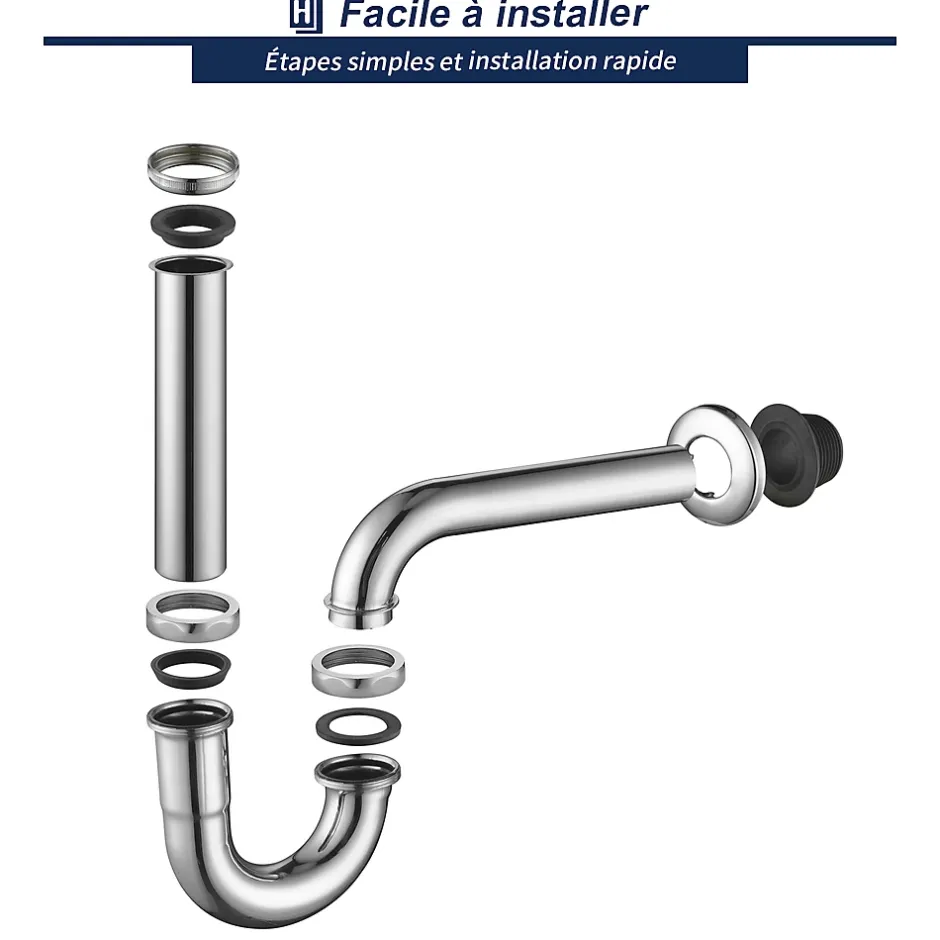 Siphon de Lavabo en Acier Inox Chrome Anti Odeur Tube Courbe en Forme de G Ouverture Quart de Tour pour Lavabo^Homelody Best