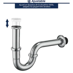 Siphon de Lavabo en Acier Inox Chrome Anti Odeur Tube Courbe en Forme de G Ouverture Quart de Tour pour Lavabo^Homelody Best