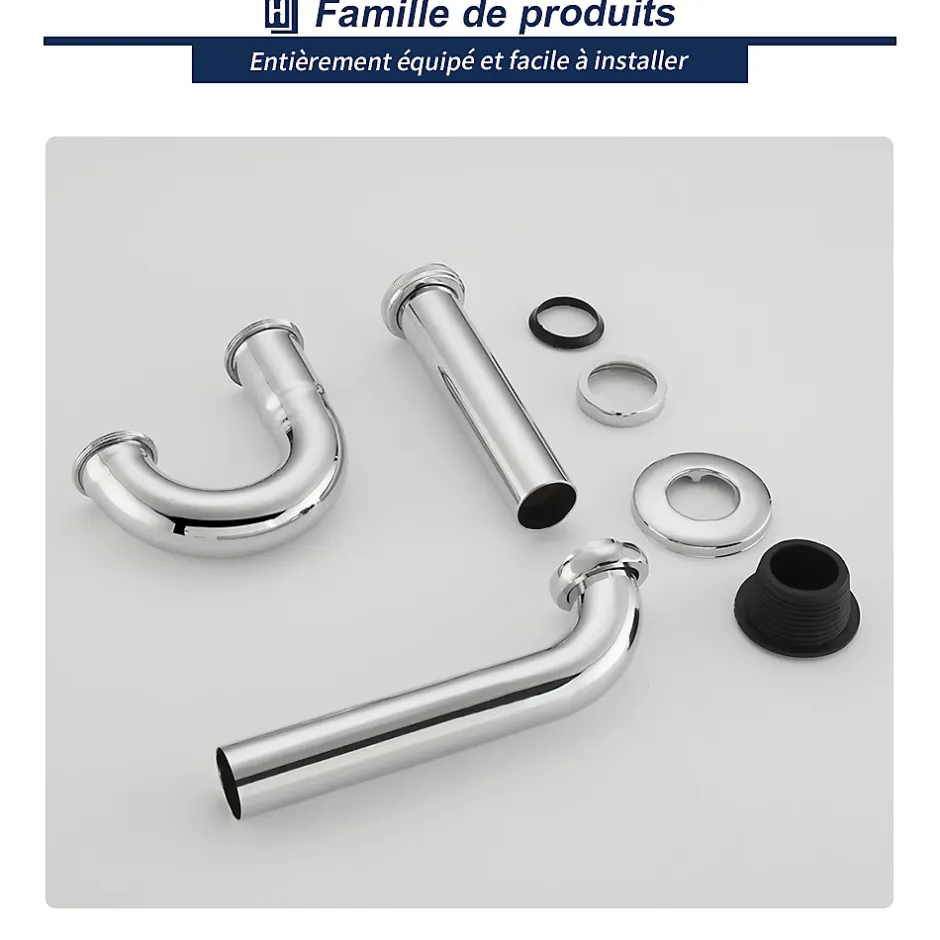 Siphon de Lavabo en Acier Inox Chrome Anti Odeur Tube Courbe en Forme de G Ouverture Quart de Tour pour Lavabo^Homelody Best