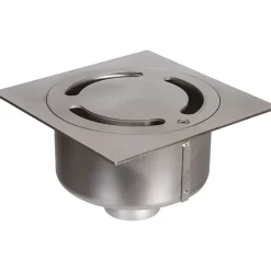 Siphon de sol Netdrain Standard - Inox 304 sablée - Platine 200 x 200 mm - Sortie verticale DN63 mm - PMR^ACO Clearance