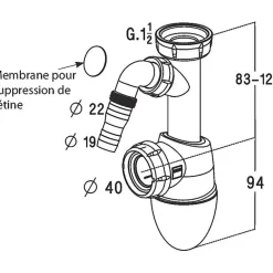 Siphon d'évier avec prise M.A.L - 1'1/2 - Diamètre 40 mm - Easyphon -^Nicoll
