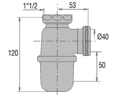 Siphon evier non réglable sortie D40 laiton brut - - 36620000900^Valentin Clearance