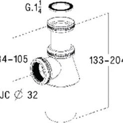 Siphon laiton - Diamètre entrée: 32 mm - Diamètre sortie: 32 mm -Garde d'eau : 50 mm - Hauteur réglable : 133- 204 mm^Nicoll Sale