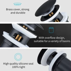 Siphon noir à clapet avec trop-plein, adapté aux lavabos et éviers-Homelody Online
