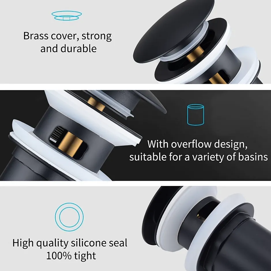 Siphon noir à clapet avec trop-plein, adapté aux lavabos et éviers-Homelody Online