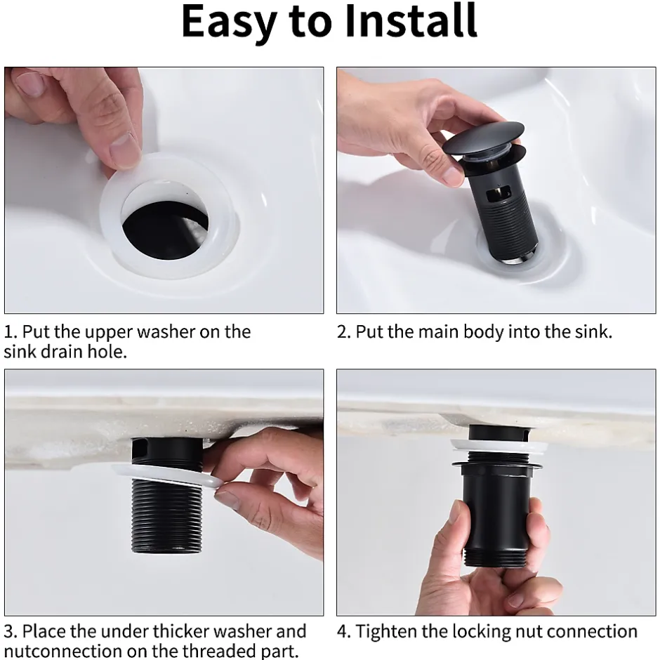 Siphon noir à clapet avec trop-plein, adapté aux lavabos et éviers-Homelody Online