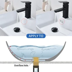 Siphon noir à clapet avec trop-plein, adapté aux lavabos et éviers-Homelody Online