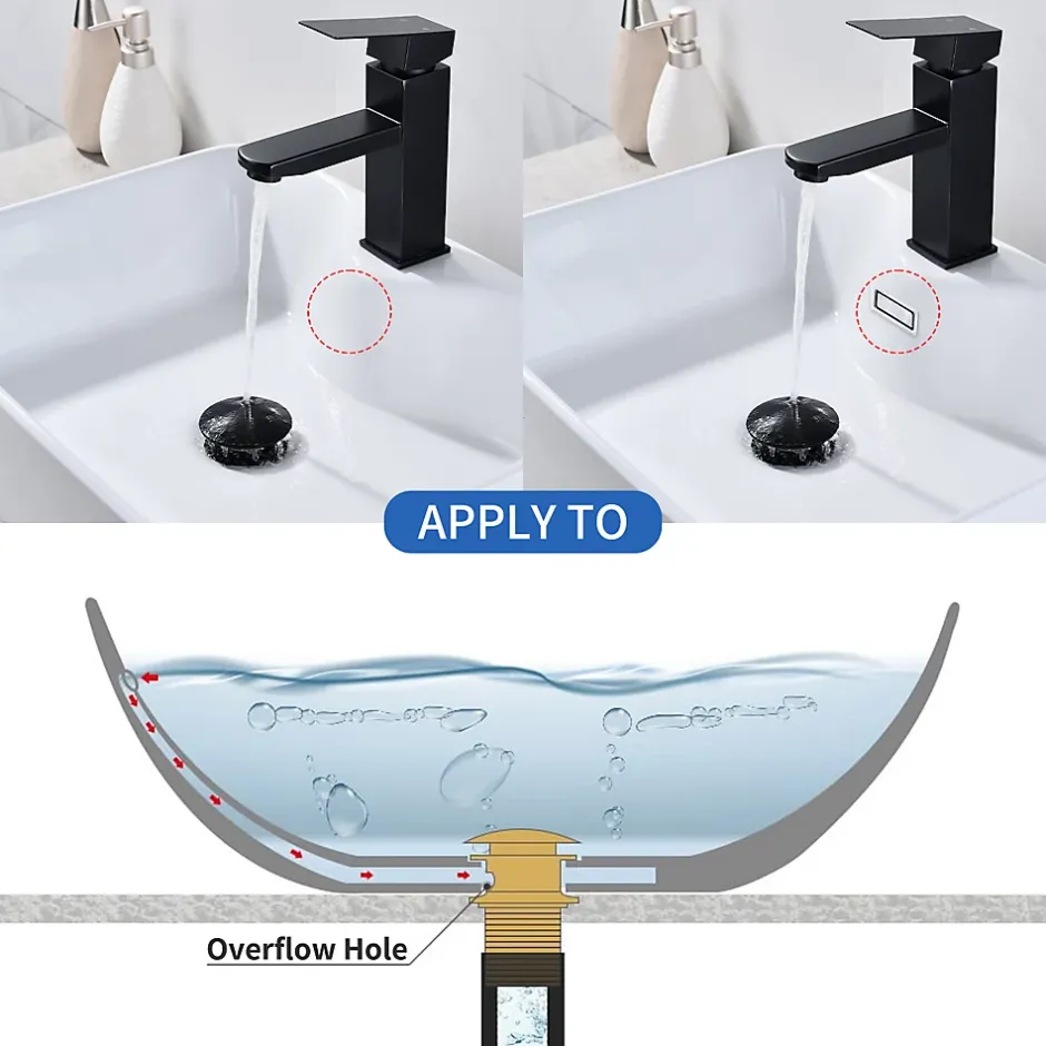 Siphon noir à clapet avec trop-plein, adapté aux lavabos et éviers-Homelody Online