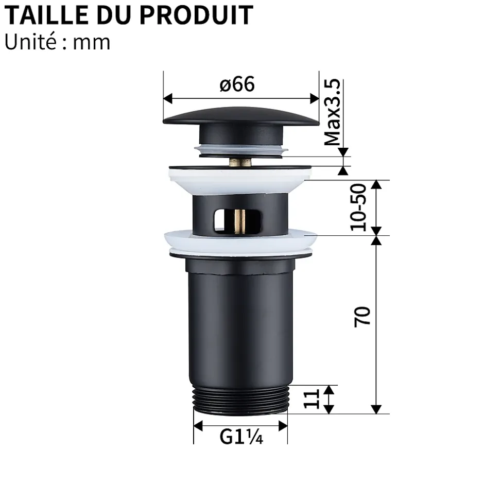 Siphon noir à clapet avec trop-plein, adapté aux lavabos et éviers-Homelody Online
