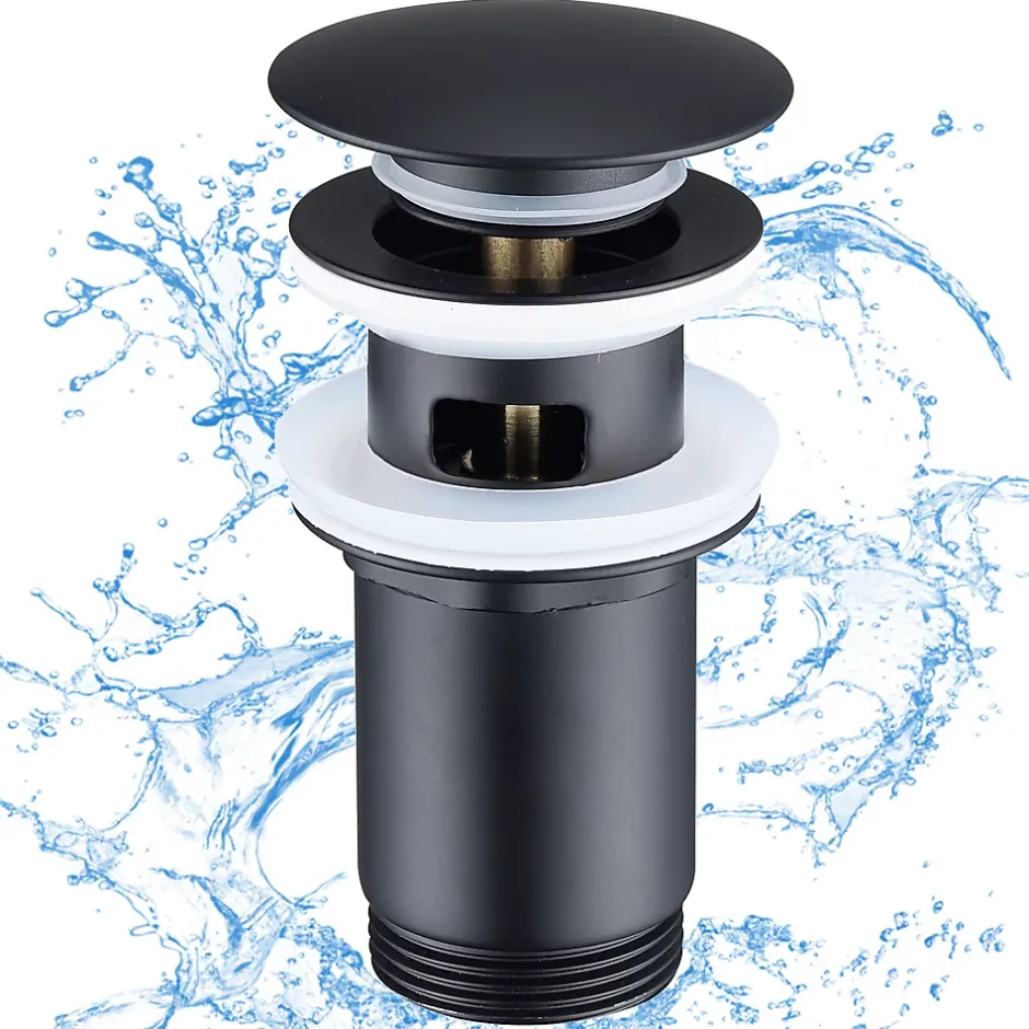 Siphon noir à clapet avec trop-plein, adapté aux lavabos et éviers-Homelody Online